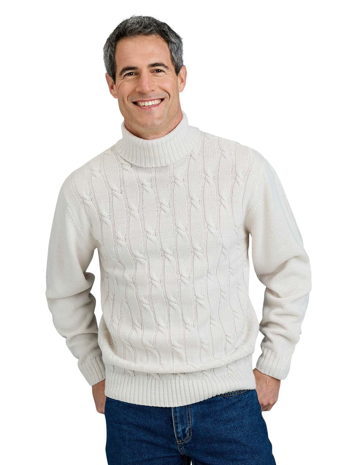 Pegasus Men's Ecru Cable Roll Neck Jumper Chunky Knit With Classic Roll Neck Collar Soft Handle Acrylic 3XL