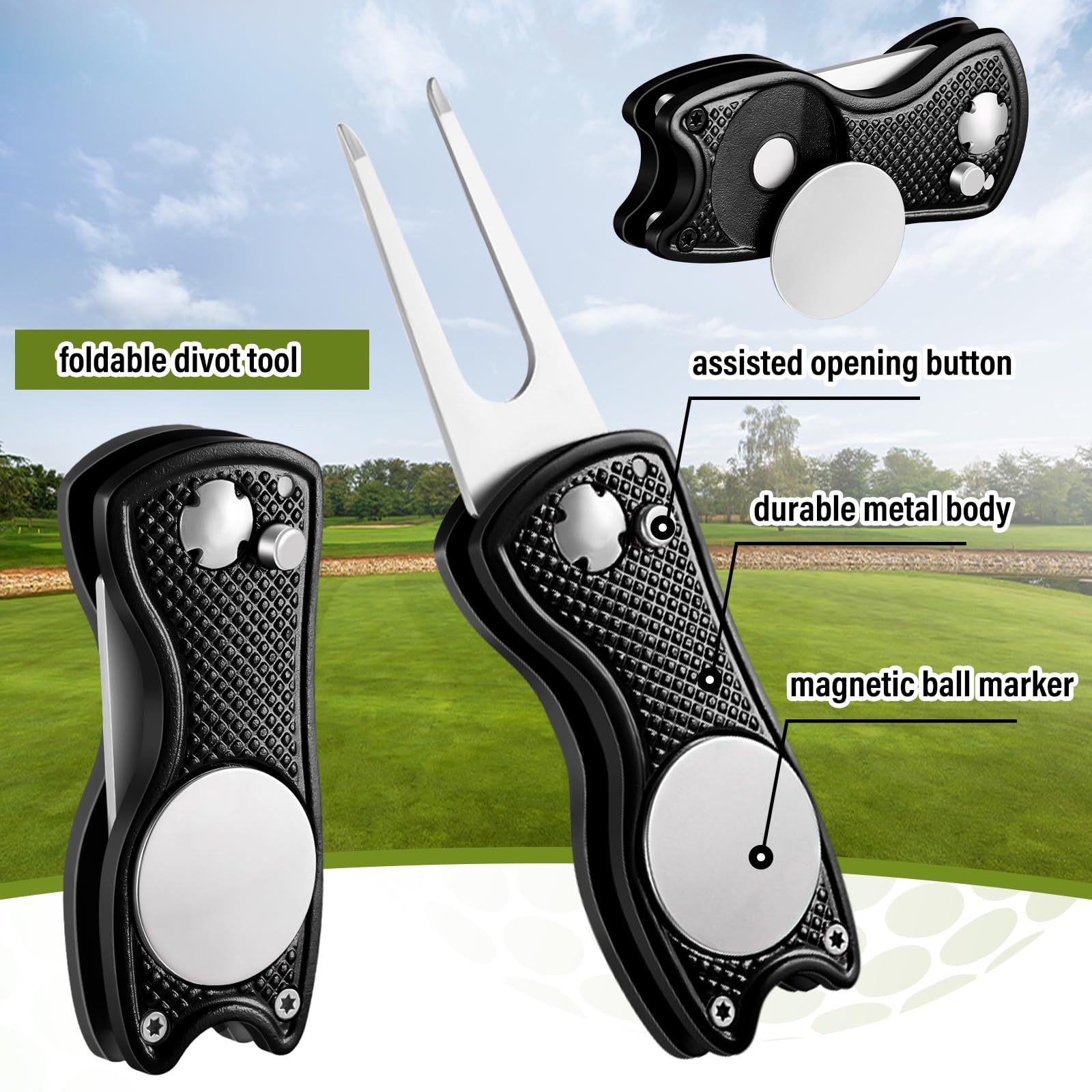 Liliful 12-teiliges Golfzubehör-Set, enthält Golf-Tees, Golf-Handtuch, Golfballtasche mit Reinigungshaken, Reinigungsbürste und Divot-Werkzeug inkl