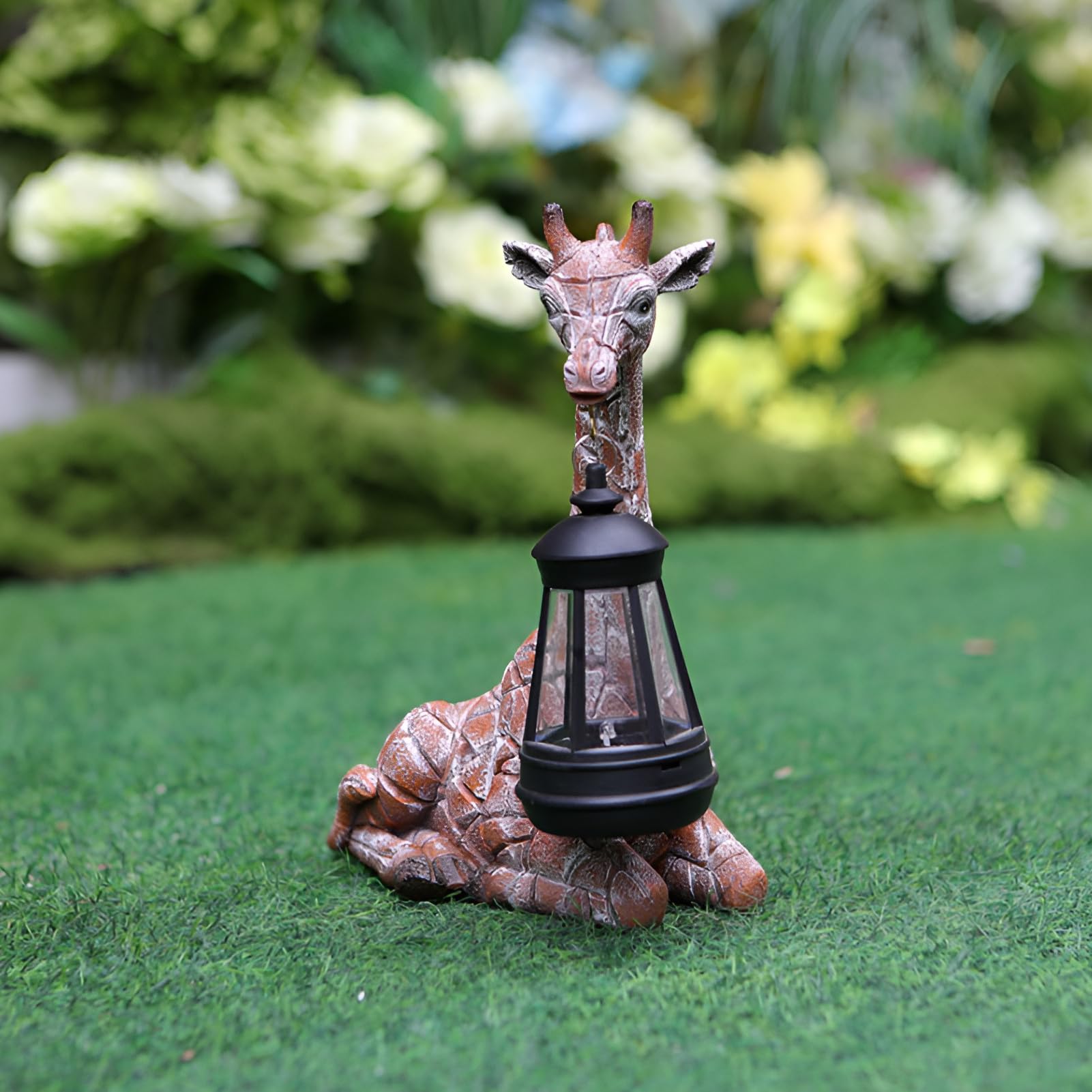 Statue da giardino a energia solare, giraffa con lanterna solare, giraffa resistente alle intemperie, per esterni, scultura in resina, statue di animali per prato, balcone, cortile, terrazza