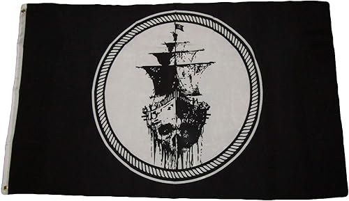 Trade Winds Bandera Jolly Roger Pirata Black Sea Ghost Ship Black Pearl Ship de 3 x 5 pies, ojales de alta calidad, resistente a la decoloración