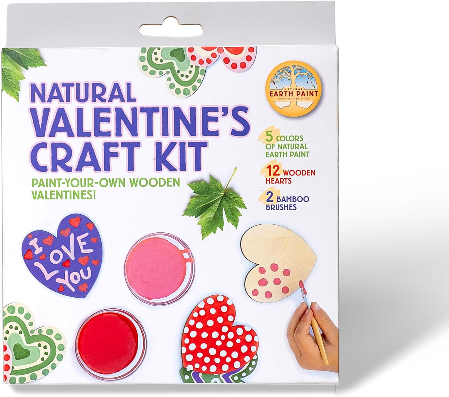 Natural Earth Paint's Valentine's Craft Kit | Includes 12 Wooden Hearts | 5 Colors | 2 Brush | Eco-Friendly Materials | Ages 3+