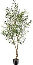 7ft Faux Olive Tree - Fake Potted Olive Silk Tree with Planter Natural Olive Branches and Realistic Leaves Artificial Tree for Home House Office Decor Indoor