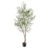 7ft Faux Olive Tree - Fake Potted Olive Silk Tree with Planter Natural Olive Branches and Realistic Leaves Artificial Tree for Home House Office Decor Indoor