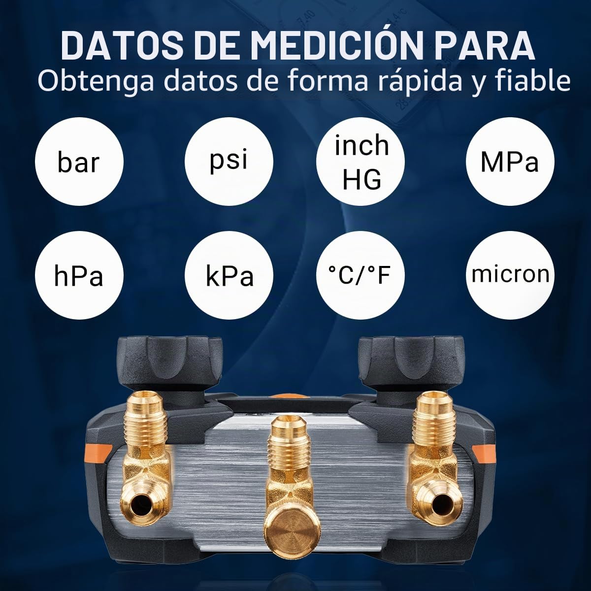Juego de manómetros de colector AC Testo 550s – Manómetros HVAC y de refrigeración – Incl. 2 sondas de abrazadera de temperatura con cable – Kit de recarga de AC con sobrecalentamiento