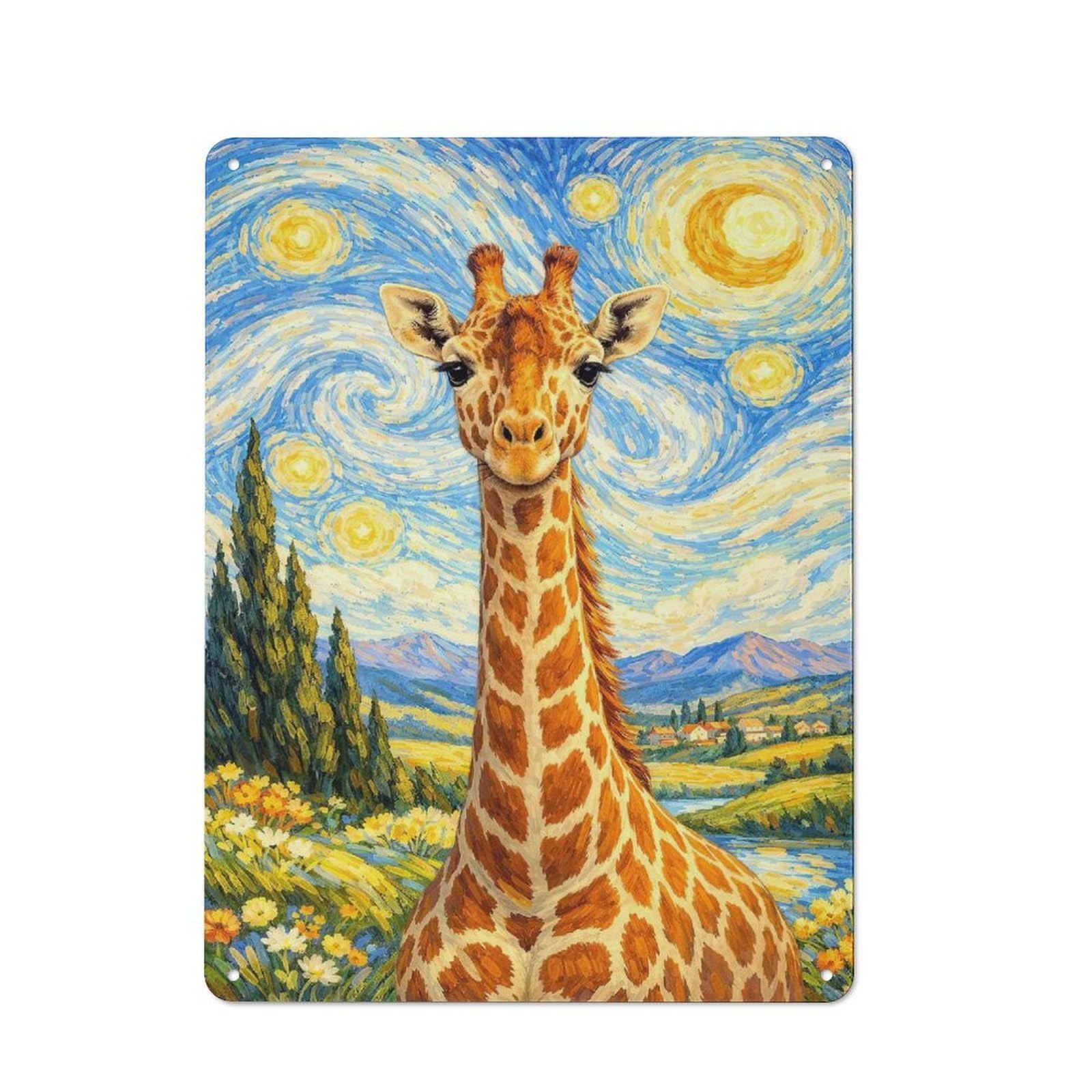 Junmoney Style-9 Tin Wall Plaque 40X30cm With Giraffe In Starry Night For Guest Room Or Hallway, For Updating Guest Room And Hallway After Moving