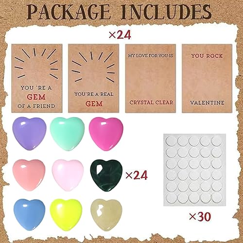Miniatura 2 de GOLDINPOT Paquete de 24 regalos para el día de San Valentín, tarjetas de San Valentín con piedras de cristal en forma de corazón para niños,