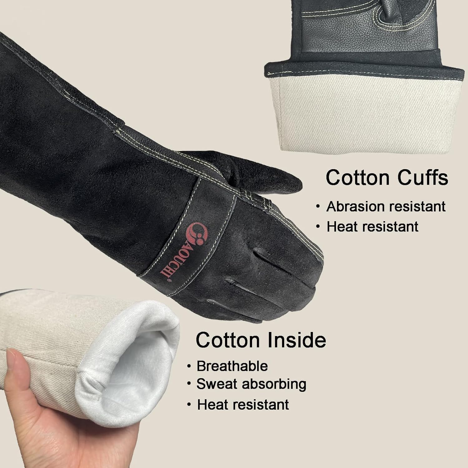 Guantes de soldadura de cuero vacuno para mujeres y hombres, guantes de manga larga ignífugos y resistentes al calor para barbacoa, TIG MIG, extinción de incendios, chimenea, horno, horno,