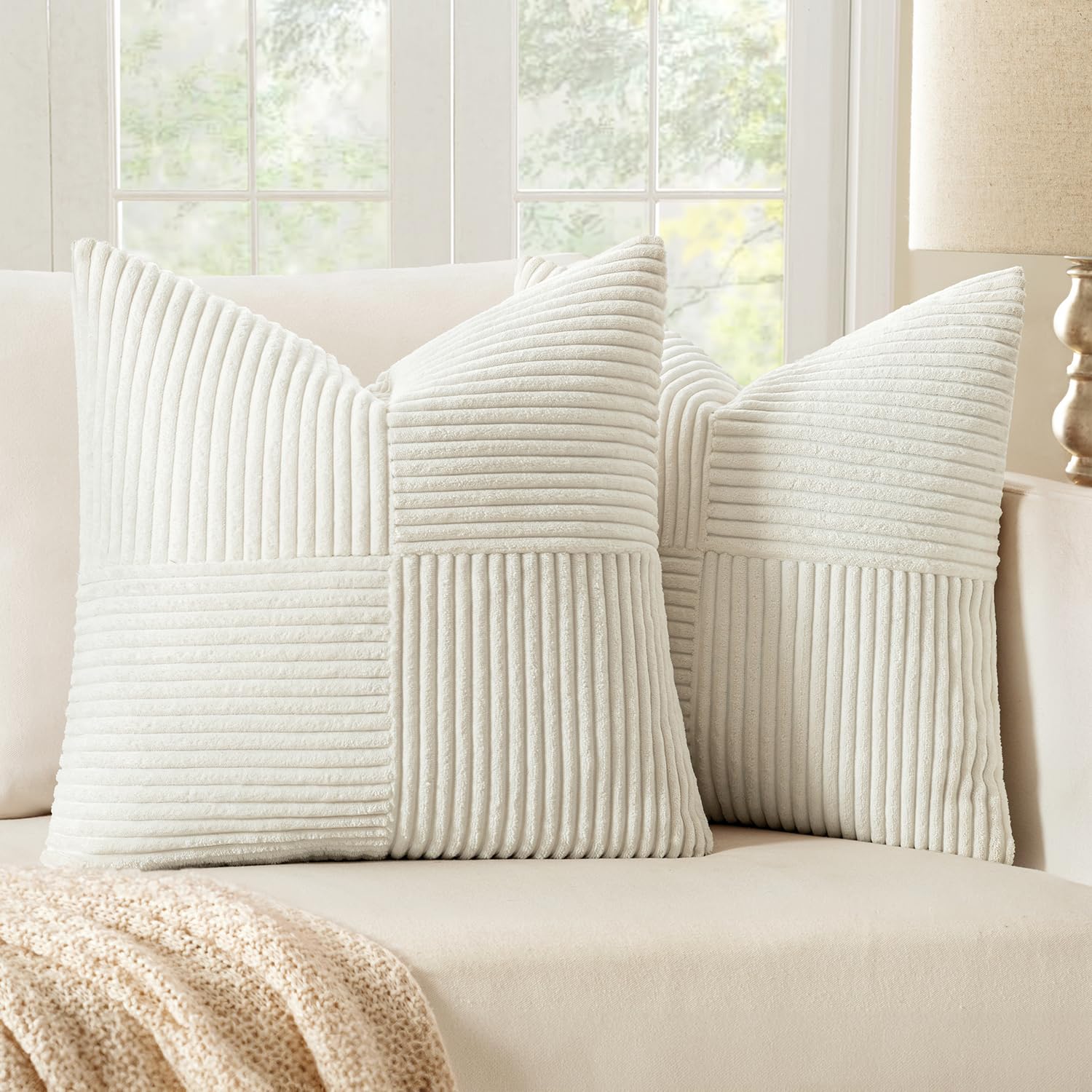 MIULEE 2er Set Kissenbezug 40x40cm Reines Weiß Kissenhülle Kissenbezüge Sofakissen Dekokissen Boho Couchkissen Kord Dekorative Zierkissenbezug für Sofa