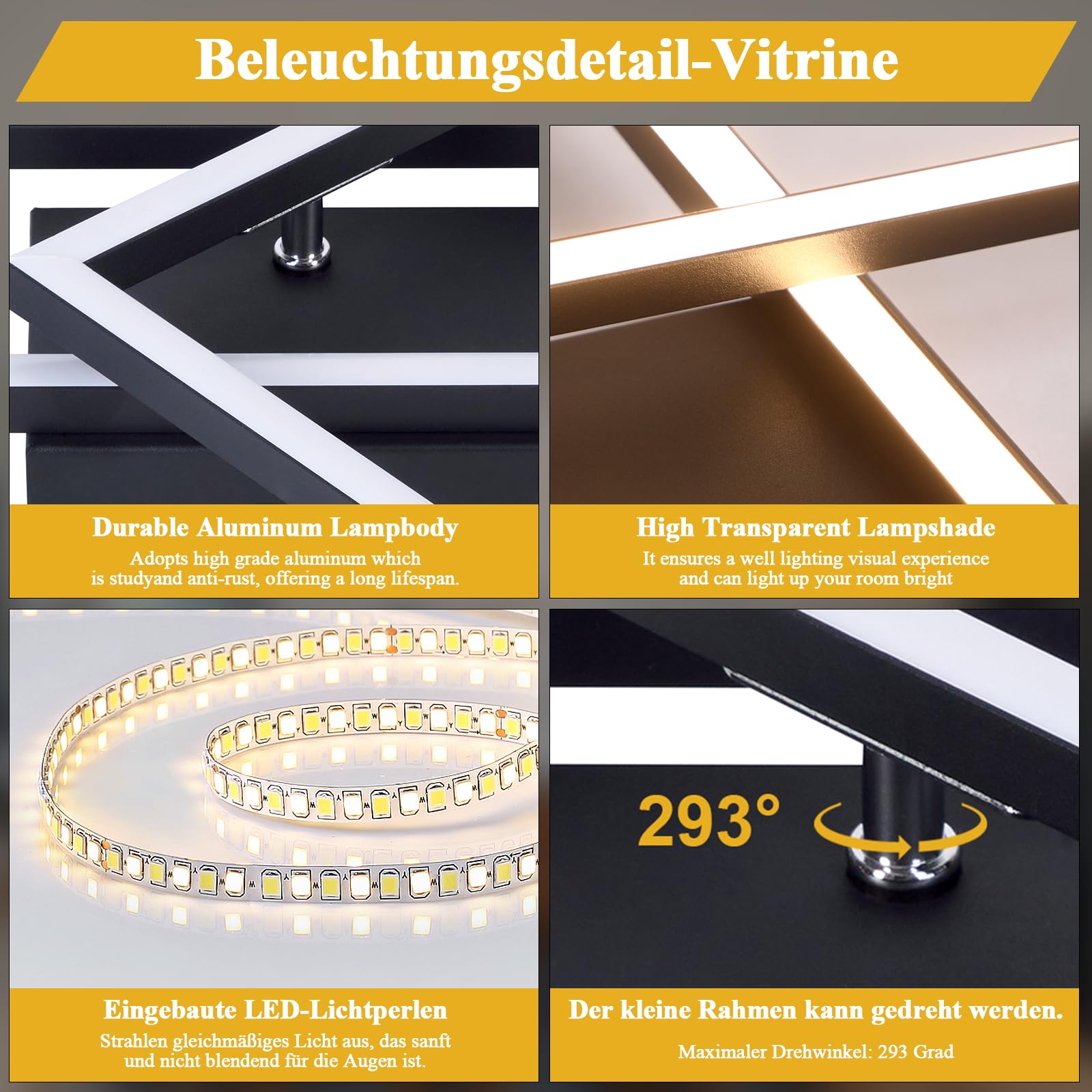 Plafonnier LED noir 20W, design contemporain, 3000K blanc chaud