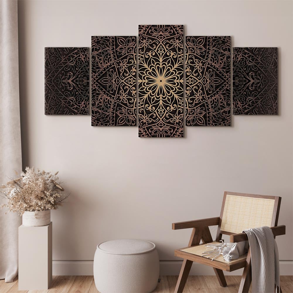 Cuadros B&D XXL - Cuadro en Lienzo 200x100 cm Mandala 5 piezas - Impresión en material tejido no tejido cuadros decoracion salon modernos lienzos decorativos dormitorios - Ornamento Zen f-C-0132-b-n
