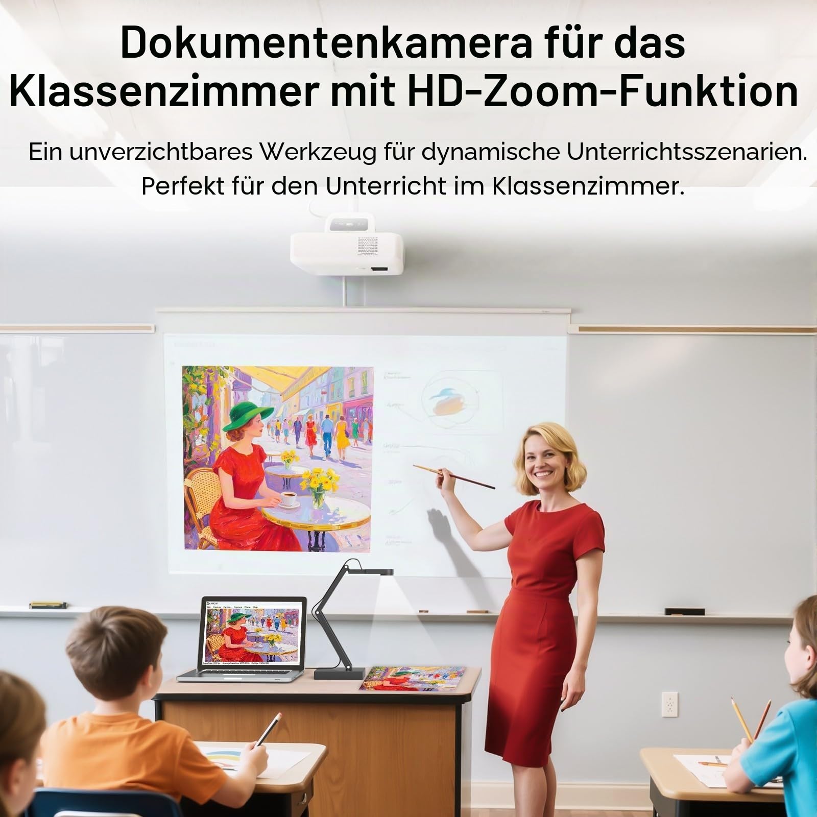 12MP Dokumentenkamera Schule, 4K Visualizer für Klassenzimmer - A3-Format, LED Licht, MIC, Drehen, Spiegeln, Mac OS, Windows - Chromebook für Fernunterricht, Webkonferenzen & Live-Demos