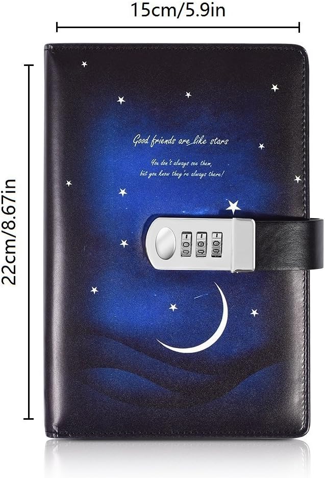 ToiM Sky Theme Journal with Password Lock, A5 PU Diary with Combination Lock Secret Notebook (B)
