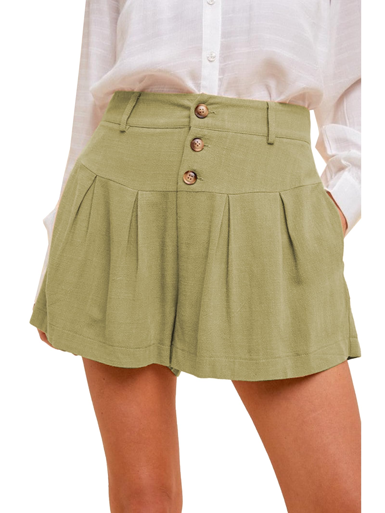 Famulily Summer Cute Shorts for Women Beach Wide Leg Linen Shorts Pleated Stretch Shorts with Pockets 2025