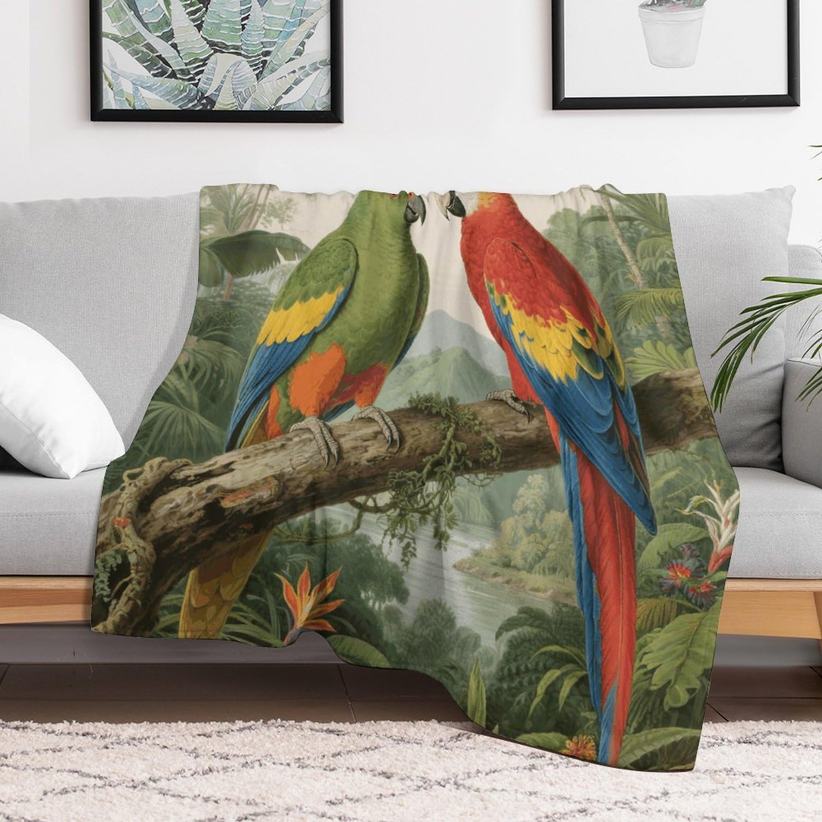 Custom Parrot Blanket Lightweight Flannel Fleece Throw for Couch Sofa Bed Luxury Soft Cozy Plush Lap Bedtime Blanket for All Seasons Bedroom Home Decor Gifts 40x50