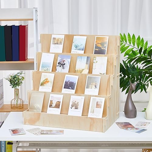 Vista 18 de Barydat Soporte de exhibición de tarjetas de madera, organizador estacionario, soporte de calcomanías para vendedores de manualidades, organizador