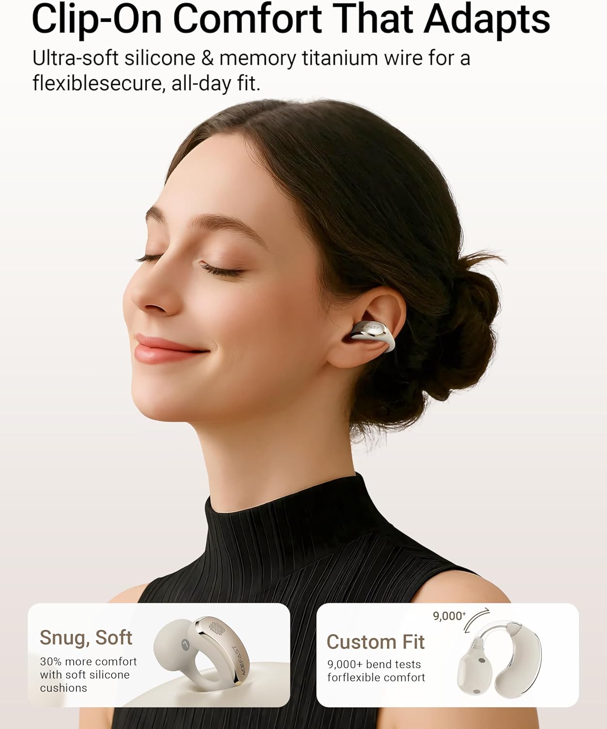ACEFAST AceClip Pro Open-Ear Earbuds, Wireless Clip-On Earbuds with 3× Larger Drivers, Outdoor Boost Mode, AI Noise Cancelling Calls, 28H Playtime, IP55 Waterproof, App & Click Control, Lightweight