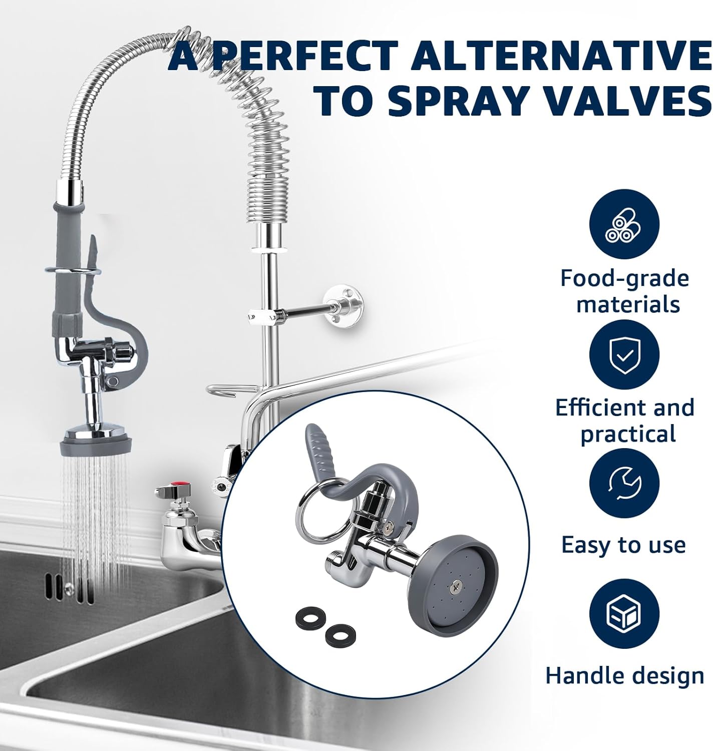 Replacement for T&S Brass B-0107 Pre-Rinse Spray Valve - Commercial Sink Sprayer for Heavy-Duty Commercial Kitchens for T&S Brass Faucet Polished Chrome