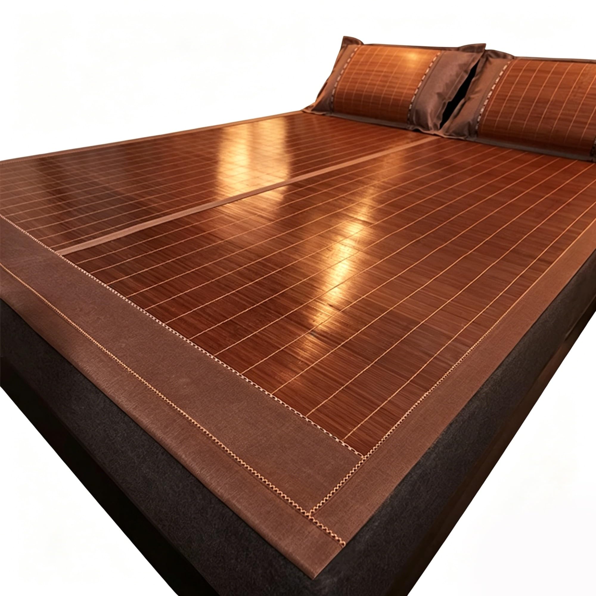 Reversible Bamboo Summer Sleeping Mat, Double-Sided Cooling Bed Pad With Smooth Ice Silk, Foldable Breathable Mattress Topper For Queen King Twin Bed(120x190cm)