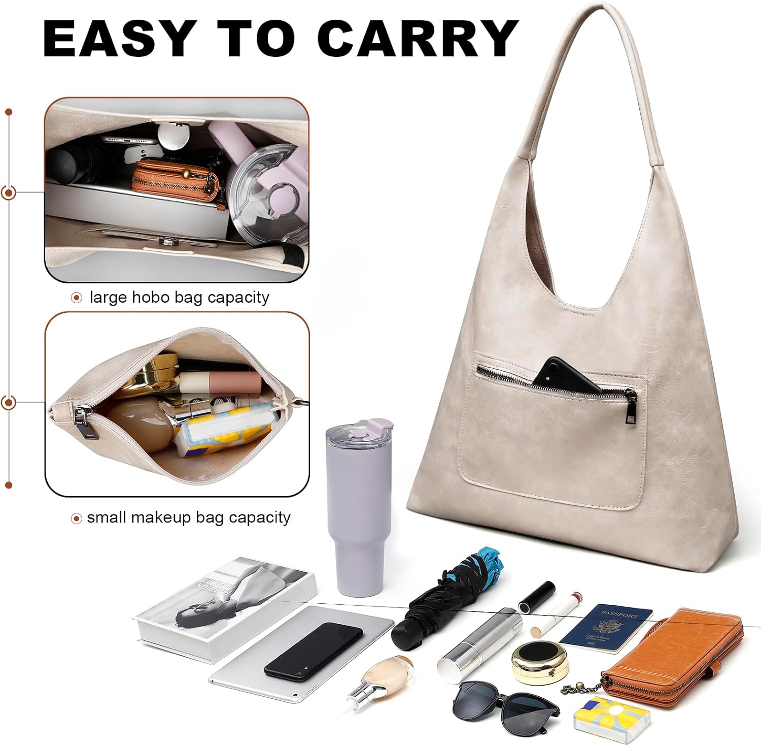 Hobo Bags for Women Retro Vegan Leather Slouchy Tote Shoulder Purses Handbag with A Small Purse - Image 4