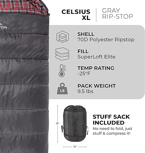 Miniatura 3 de TETON Sports Celsius XL Saco de dormir ideal para acampada familiar saco de compresión gratuito