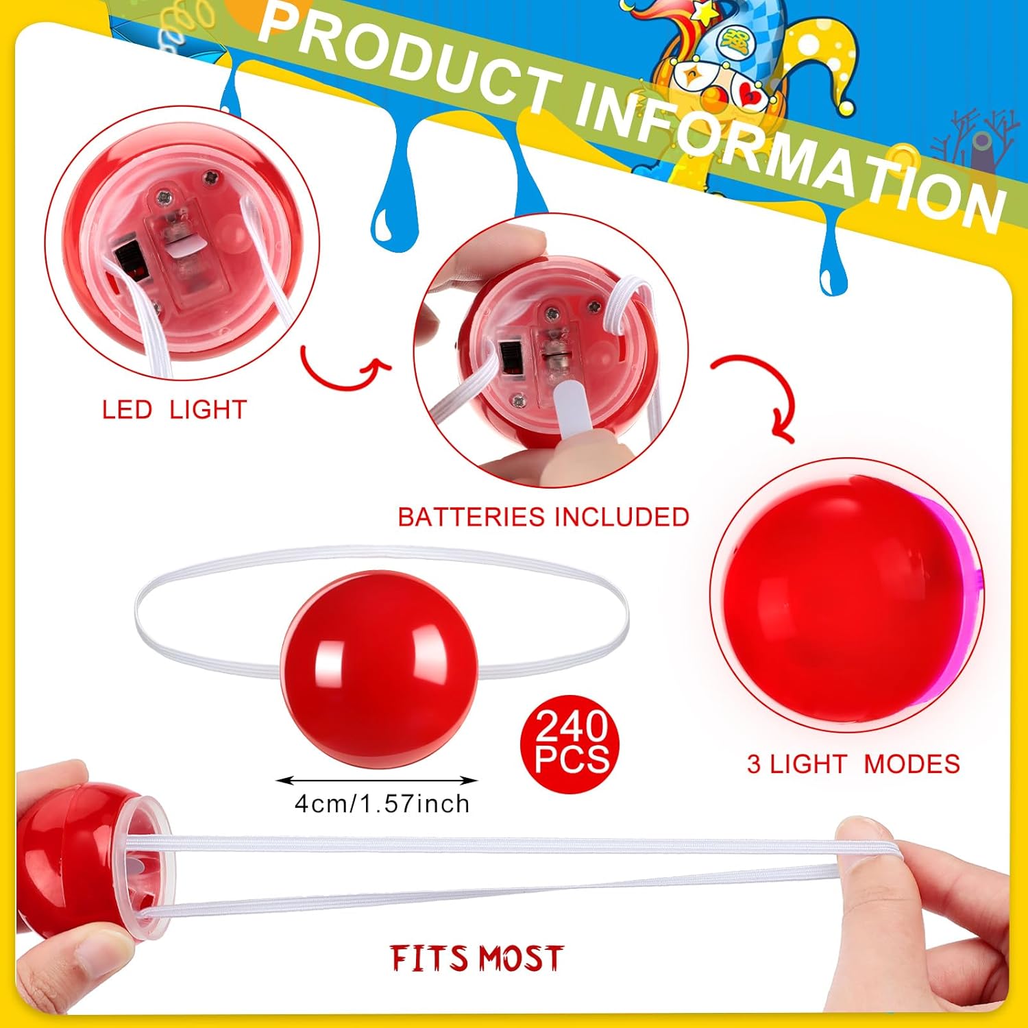 Haull 240 Pcs Bulk Red Clown Noses for Adult Light up Clown Nose Circus Blinking Decor Carnival Costume Accessories Cosplay Party Supplies