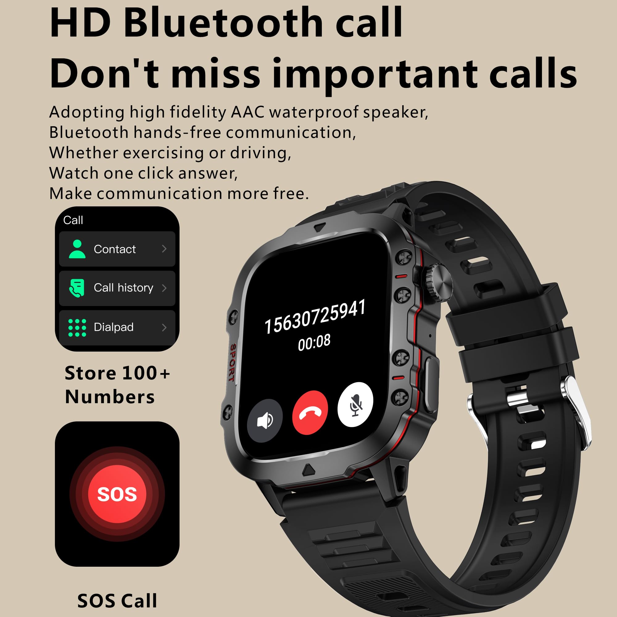 Military Smart Watch Answer Make Calls Smartwatch Compatible iPhone Android Phones 1.96
