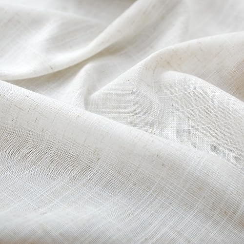 Miniatura 3 de Cortinas de lino blanco roto de 84 pulgadas de largo para sala de estar, juego de 2 paneles de cortinas semitransparentes con bolsillo para barra