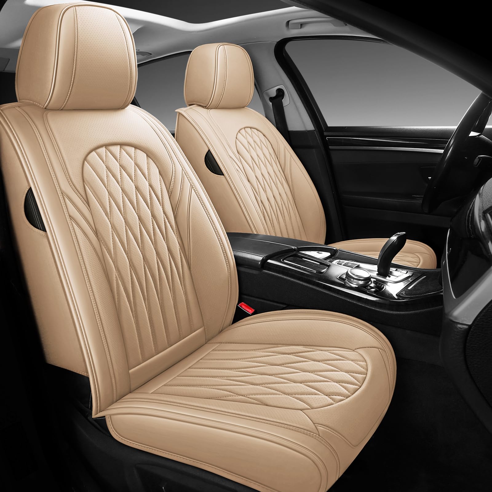 Condition photo showing New/Like New for WELLDO Car Seat Covers Full Set, Leather Seat Covers for Cars, Car Seat Protector Waterproof, Non-Slip Car Interior Covers Full Set Universal Automotive Seat Covers for Most Cars SUVs, Beige