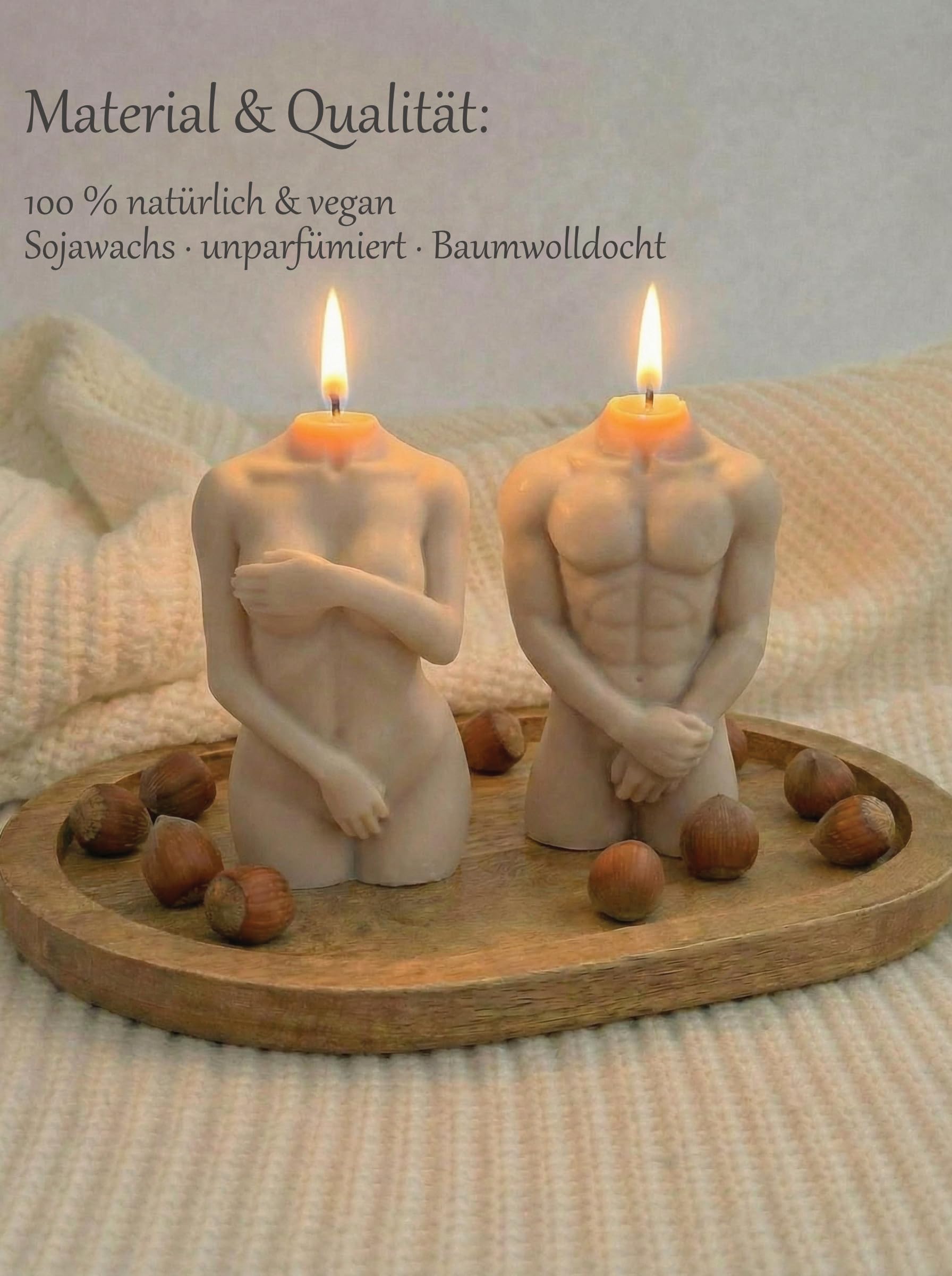 Curvy Body Torso Candle | Cuerpo decorativo sostenible con vela de cera de soja | Hecho a mano | 100% vegano | Hombre & Mujer (crema) – 6 x 5 x 10 cm (set)