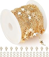 Vista 10 de YOUBEIYEE Cadena de corazón chapada en plata de 16.4 pies, cadenas de eslabones en relieve hechas a mano a granel en carrete con anillos de salto