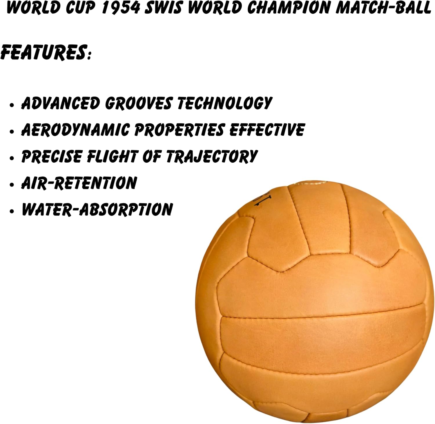 World Cup 1954 Vintage Brown Leather Soccer Ball, Final Match Famous Football/Professional Soccer Association Ball Official Size 5, Best Historical Gift & Memorabilia for Soccer Lovers – KL935