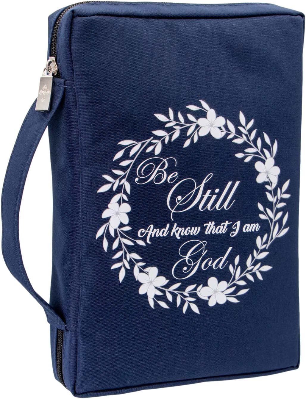 Large Zippered Bible Cover Case with Handle, Message Graphic Blue