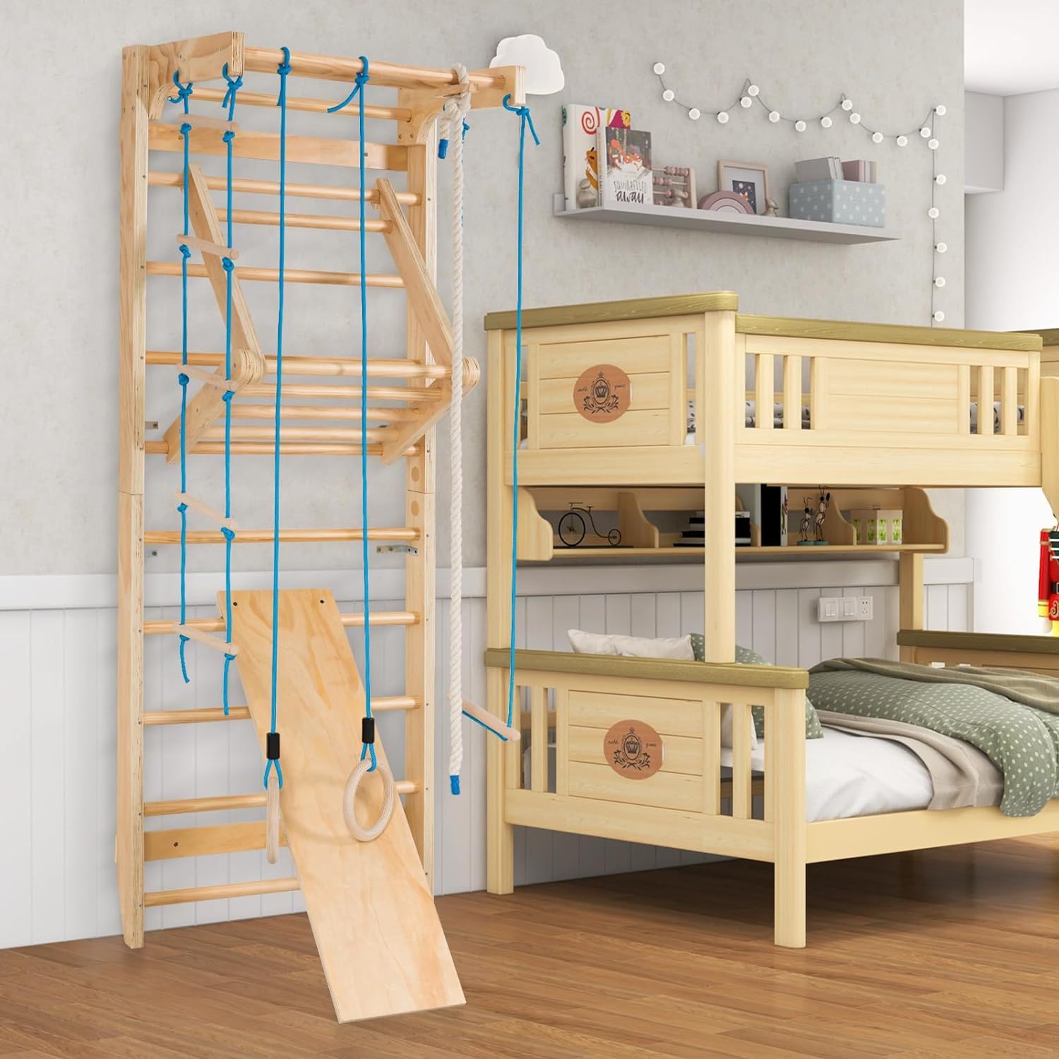 Sportgerät Turnwand Klettergerüst Kinder-3-240 Holz Kinder Gym Kletterwand Sprossenwand mit Stange Fitness - Zertifikat!