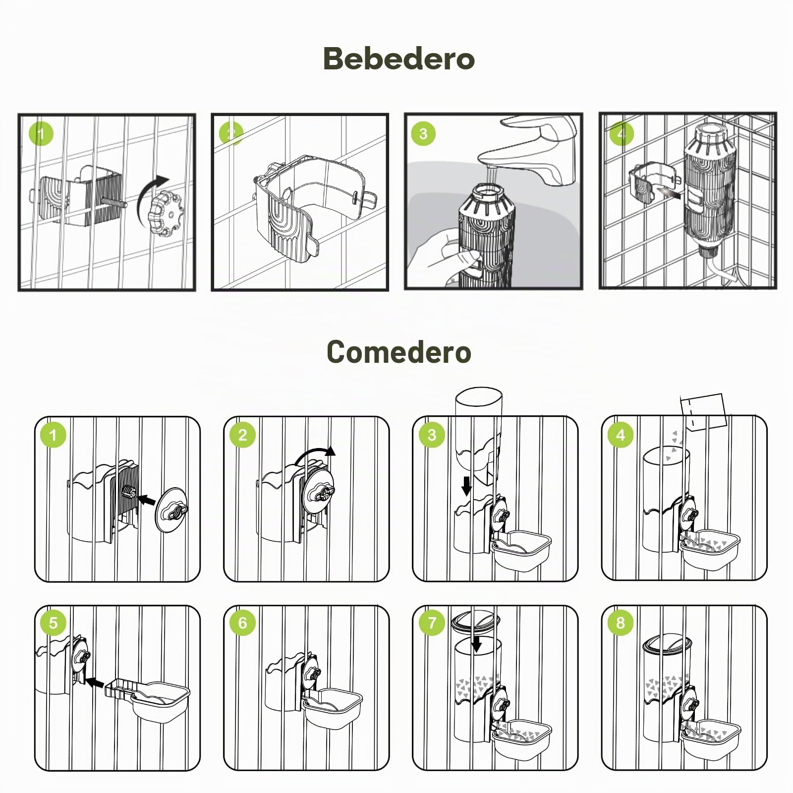 Dispensador automático de Comida y Agua para Mascotas, comedero Colgante para Jaula, comedero para Cachorros, Gatitos, Conejos, cobayas, Chinchillas, Hurones y erizos (Verde)