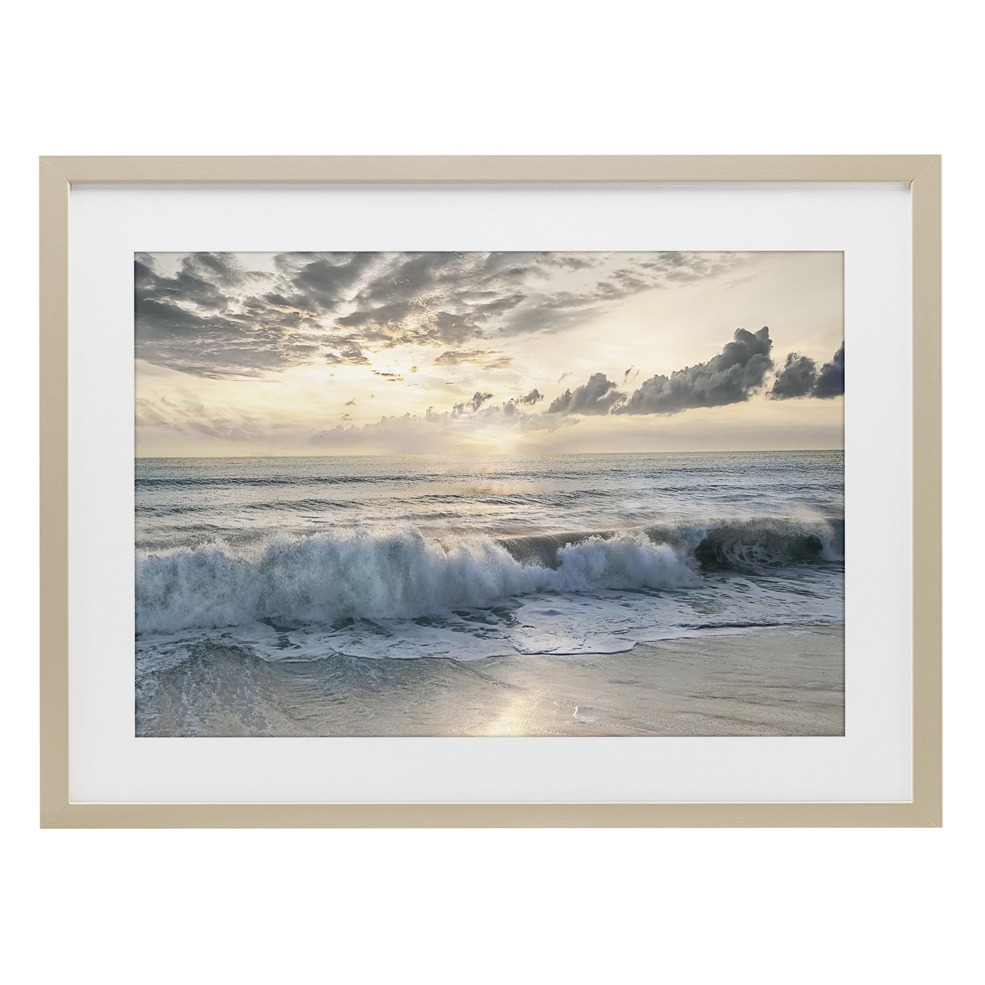 Stupell Industries 'Sunset Foam Along Shoreline', Framed Print Under Glass, Brown, 20 x 14 Inches, Easy to Hang and Sturdy, Made in USA, by Mike Calascibetta