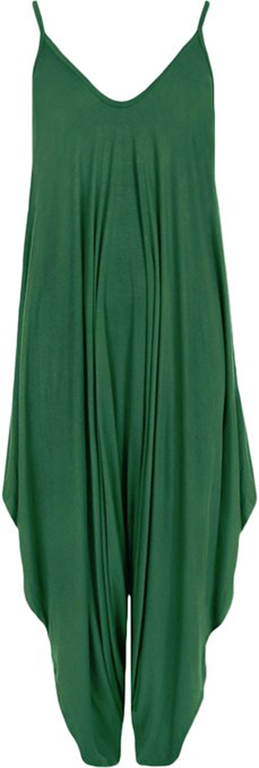 Girlzwalk Women's Jade Green Lagenlook Cami Strappy Baggy Harem Jumpsuit Dress