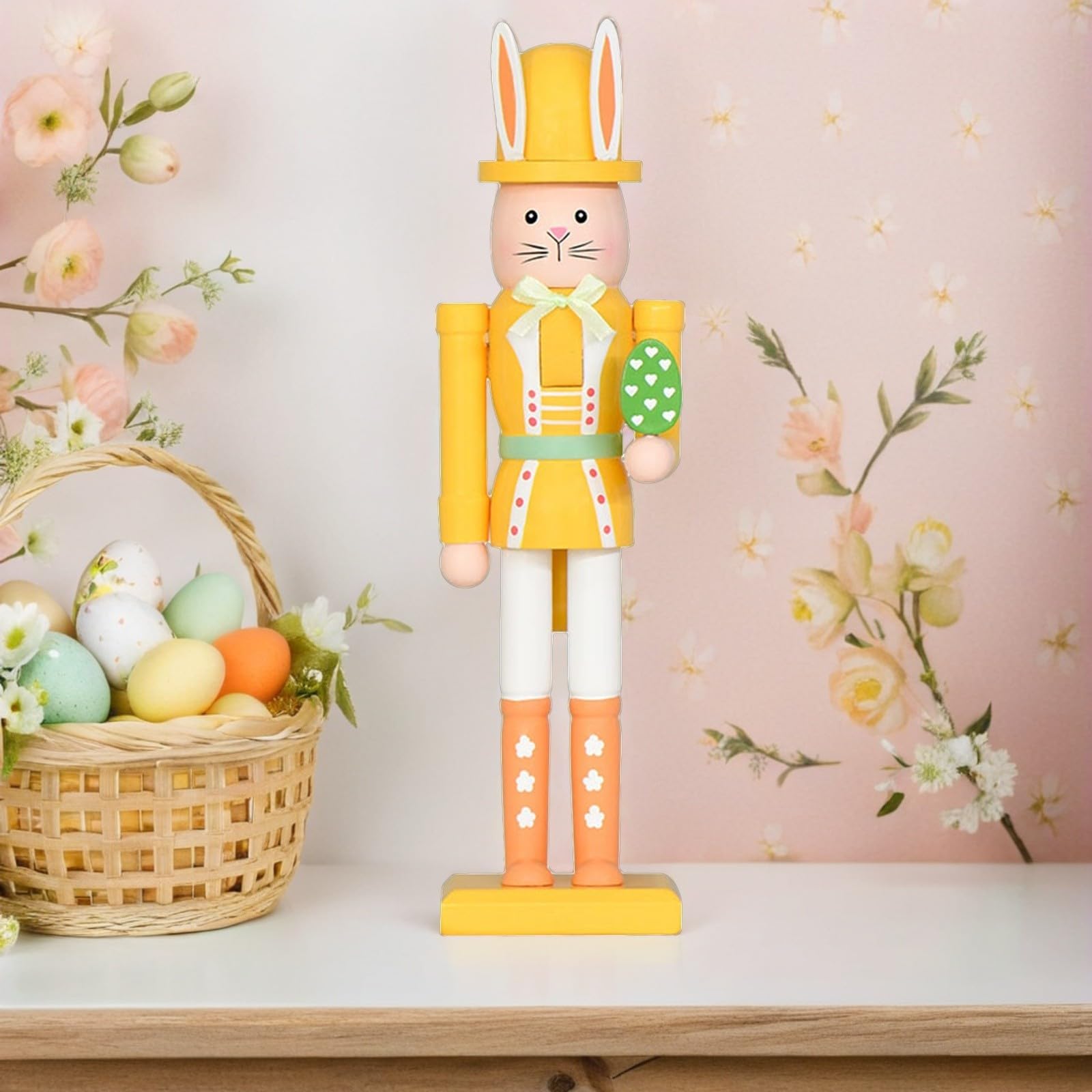 Veemoon 2 Pezzi Statuetta Schiacci Coniglio Pasquale in Legno, 12 Pollici