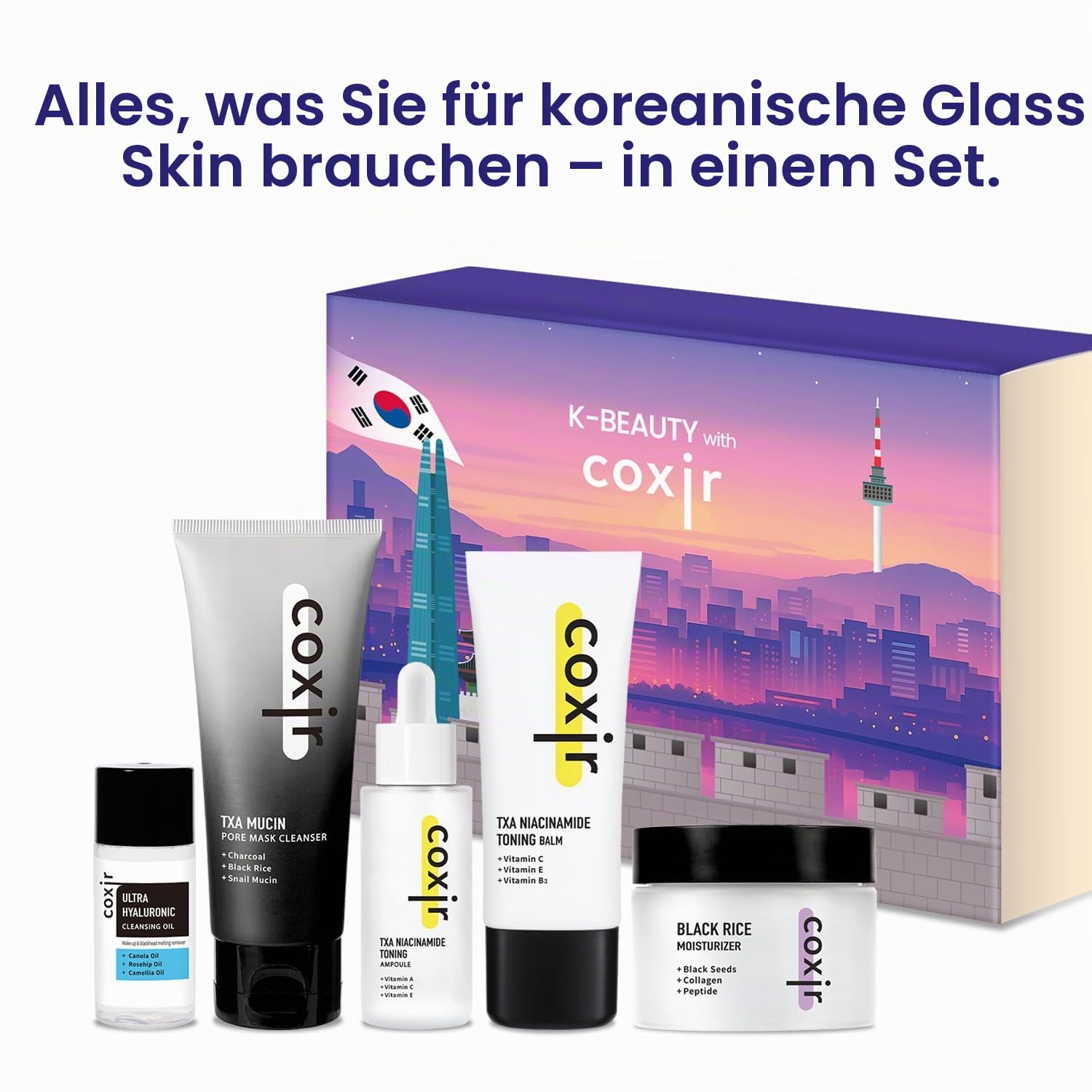 coxir K-Beauty mit coxir (KOREA BOX) [K-BEAUTY, Hautpflege-Geschenkset mit Premium-Geschenk, Koreanische Hautpflege]