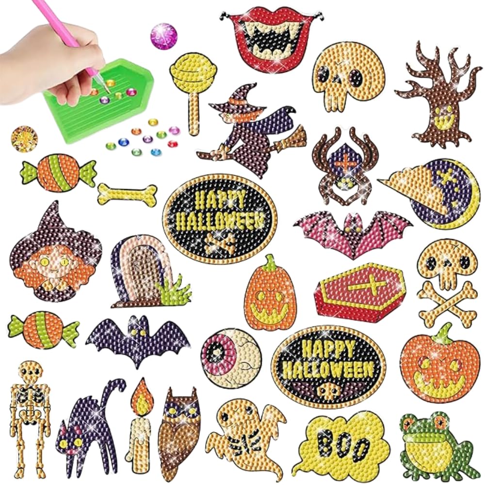 Arkindy Girls Halloween Kids Diamond Painting Stickers Kits,5D Diy Diamond Painting Kits Gem Art Crafts For Children Diamond Dots Mosaic Kits For ,Boys And Adults (Halloween)