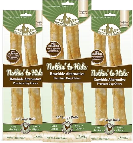 Miniatura 9 de Fieldcrest Farms Nothing to Hide - Rollos grandes alternativos de cuero crudo natural de 10 pulgadas para perros, paquete de 3 (6 masticables)
