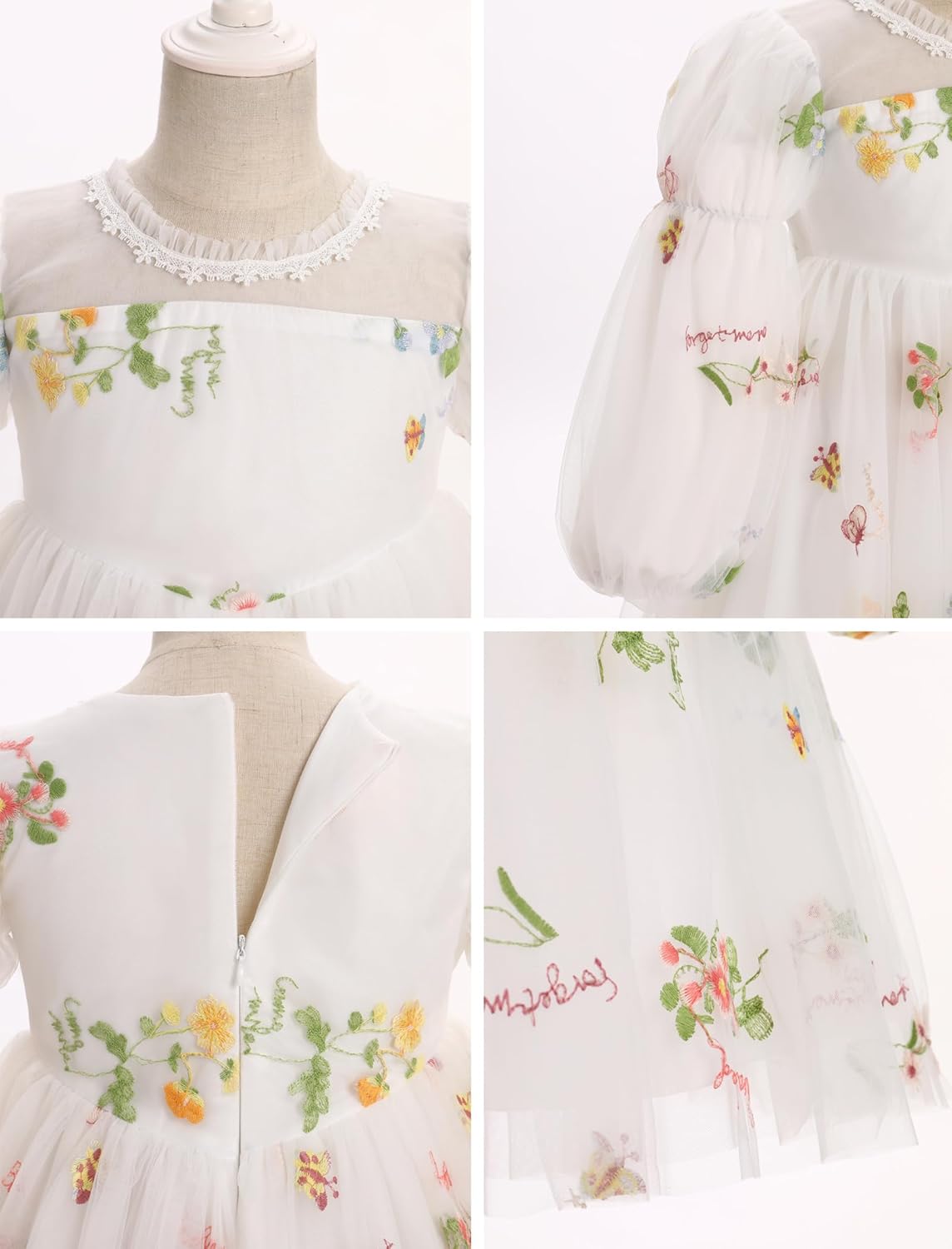 Long Sleeve Baby Flower Girl Wedding Dress Princess Sheer Neck Floral Tulle Toddler Birthday Formal Easter Clothes - Image 4