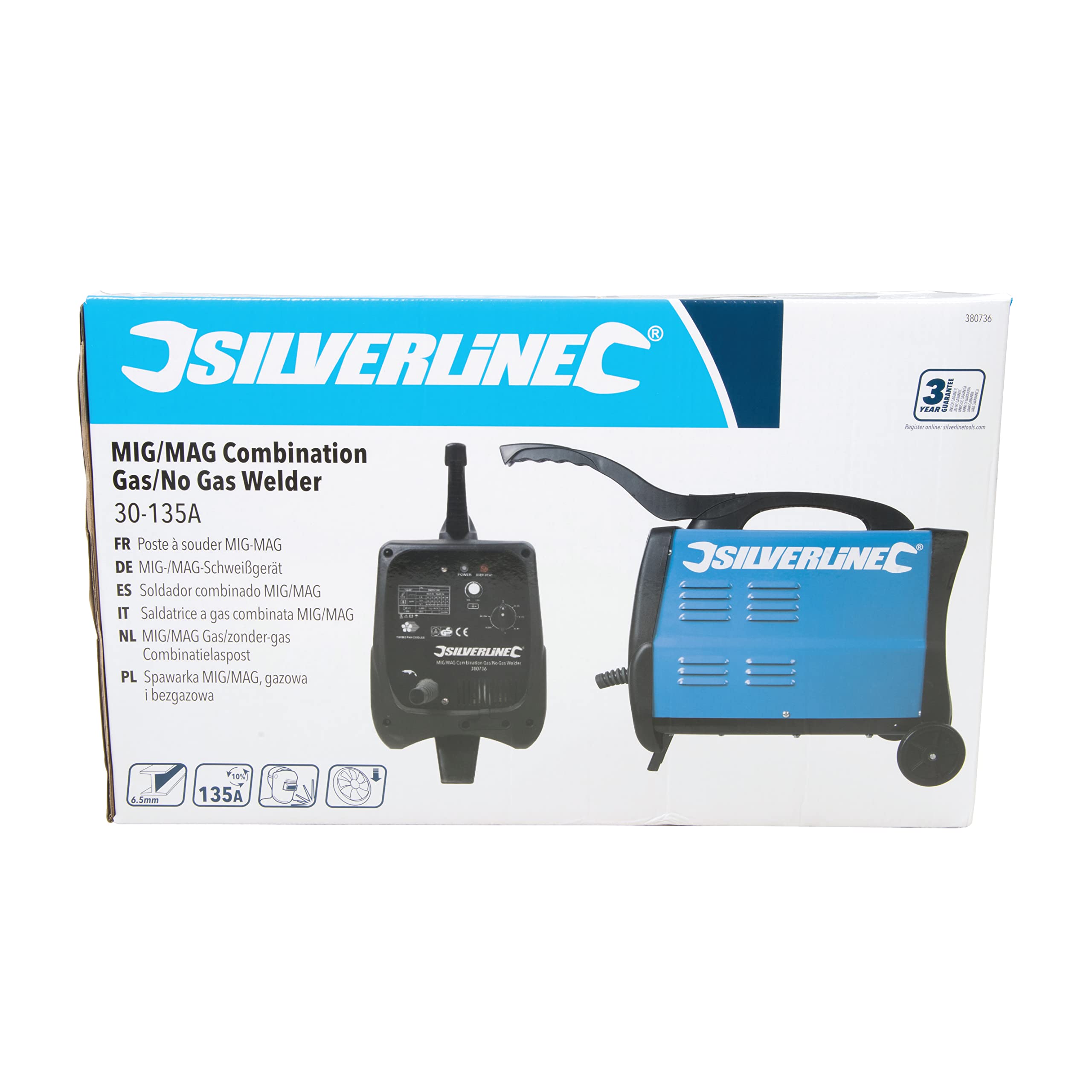 Silverline 380736 MIG/MAG Soldador de gas combinado 30-135A