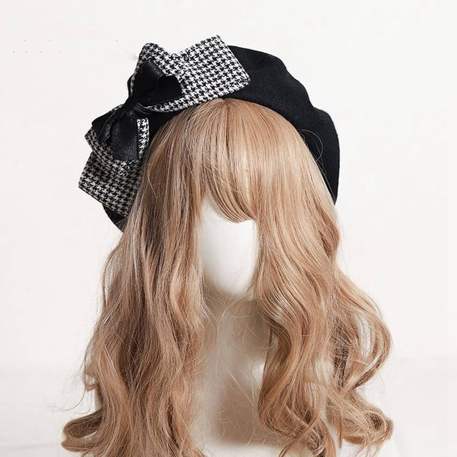 Christian Dior】希少80s~チェック柄ウールベレー帽 ベージュ系