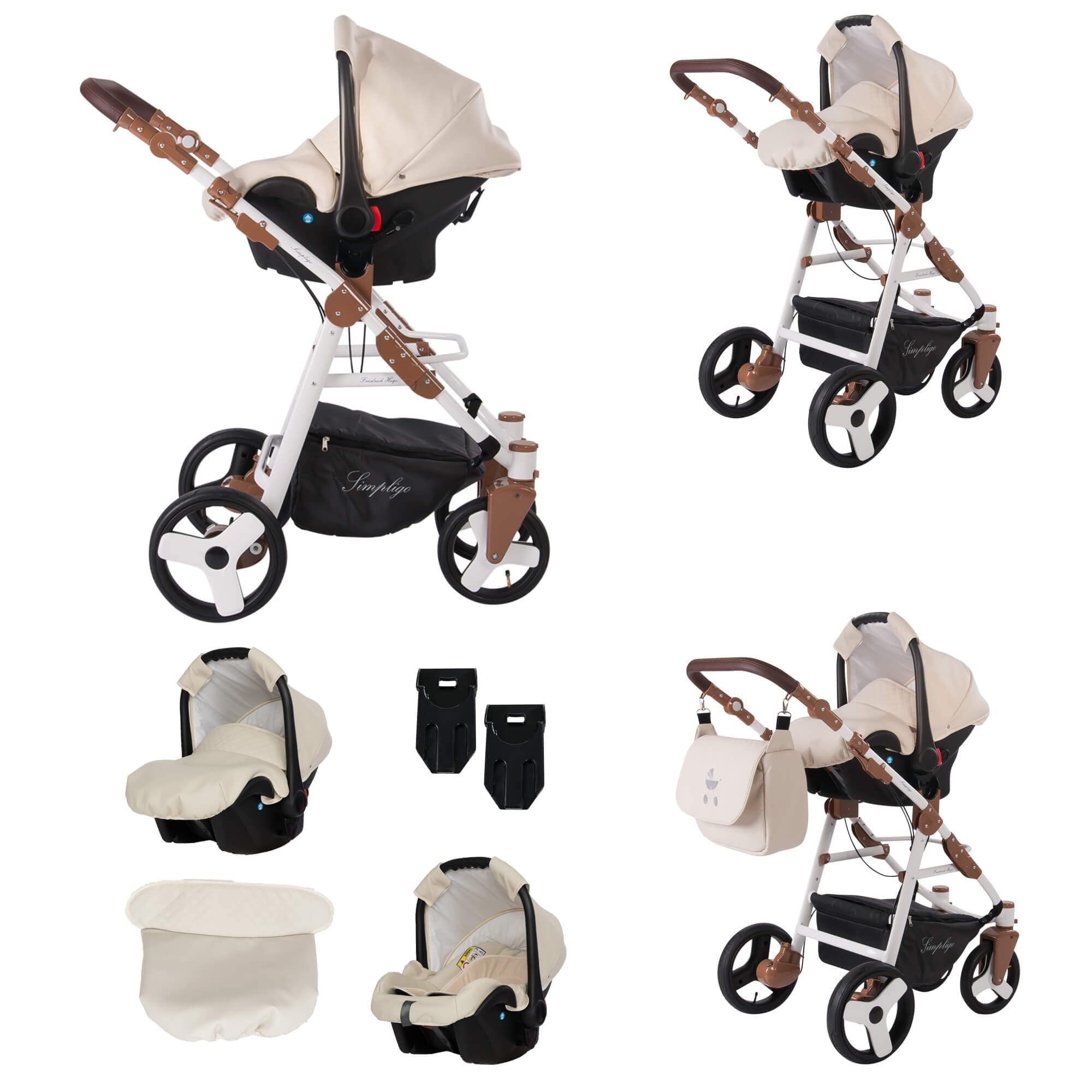 Friedrich Hugo Simpligo 3-in-1 Pushchair Set, Pneumatic Tyres, Sand  (Synthetic Leather) : Amazon.com.be: Baby Products