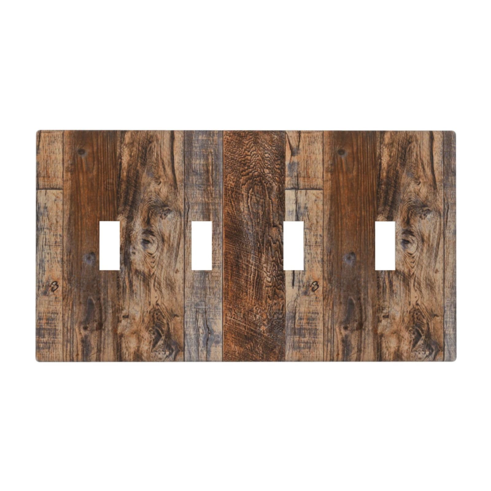 Country Distressed Vintage Wood Wooden Decorative 4 Gang Quad Toggle Light Switch Cover Plate Decorative Electric Quadruple Device Faceplate Switchplate Screwless