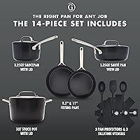 Vista 4 de GreenPan GP5 - Juego de ollas y sartenes antiadherentes de cerámica anodizada dura, 14 piezas, resistente a los arañazos, de gran calibre