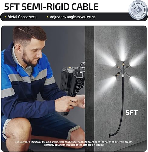 Miniatura 5 de Boroscopio articulado de doble lente con luz, cámara endoscopio bidireccional con pantalla IPS de 5 pulgadas con cámara de serpiente articulada de