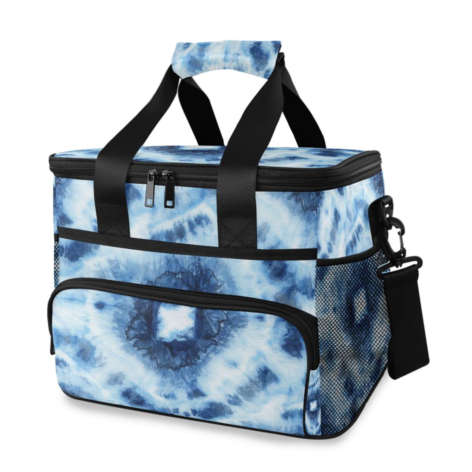 Bolsa térmica de lujo con diseño de mandala azul y flores bohemias, bolsa de picnic grande reutilizable, bolsa de mano portátil de lado suave, enfriador de playa, comestibles, camping, viajes, para