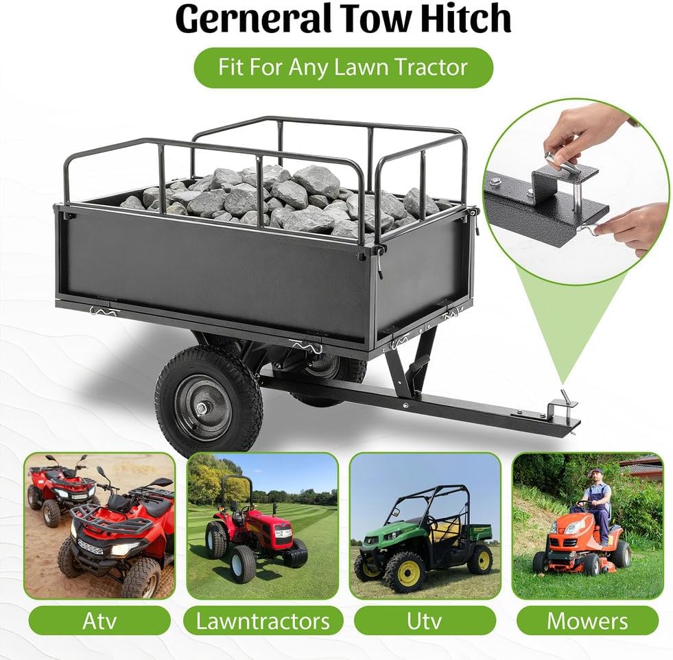 600LB Heavy Duty Dump Cart Trailer, 17 Cu.Ft. Steel Tow Behind Wagon with Dual Dump Release, 15" Pneumatic Tires, Hitch Pin for ATV, Lawn Tractor, Garden Hauling Cart, Rust-Resistant Frame