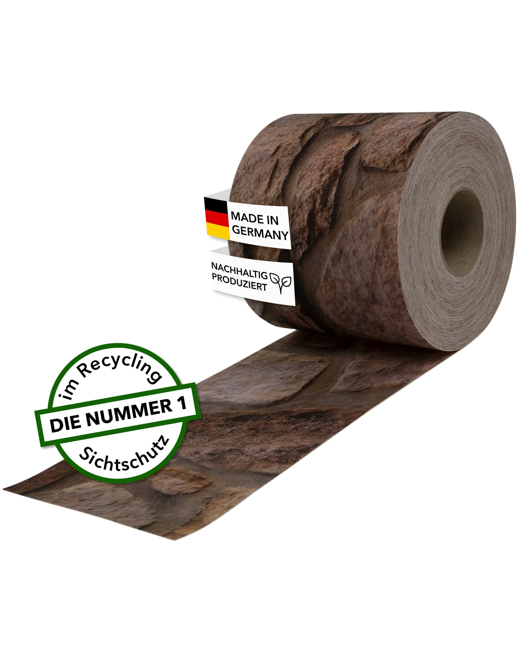 Sichtschutzstreifen Polyester - nachhaltiger Sichtschutz für Doppelstabmattenzaun - Motiv Windschutz 26 m x 19 cm - Sichtschutz-Rolle - Sandstein